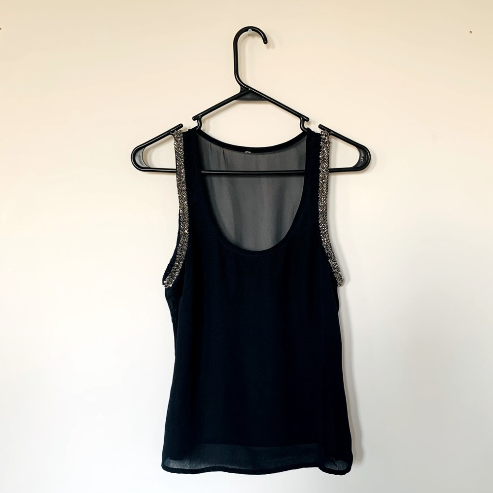 Navy Beaded chiffon tank top